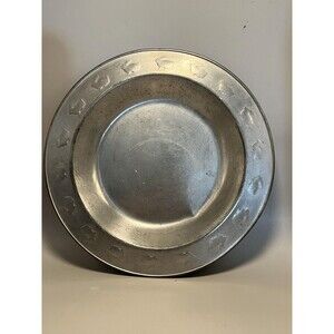 Vintage Woodbury Pewterers Plate 9 Inch Colonial Style Decorative Bunny Rim USA